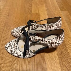 Boden Cream and Brown Patterned Heels with Black Bow